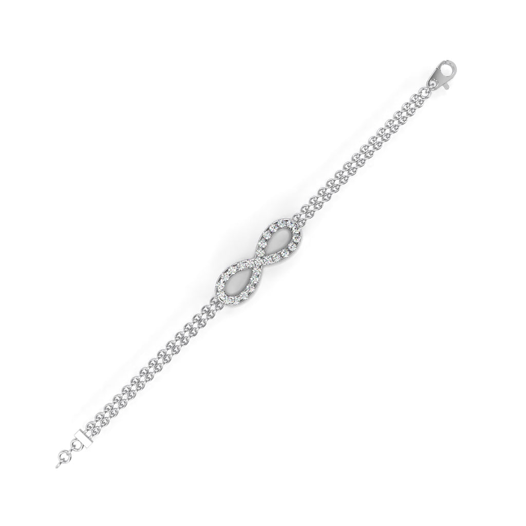 Premium Round Diamond Bracelet – Infinity Sign Design with Diamonds and Double Chain Wrap in Gold