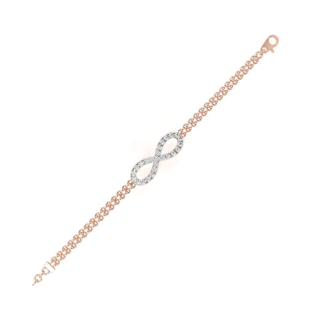 Premium Round Diamond Bracelet – Infinity Sign Design with Diamonds and Double Chain Wrap in Gold