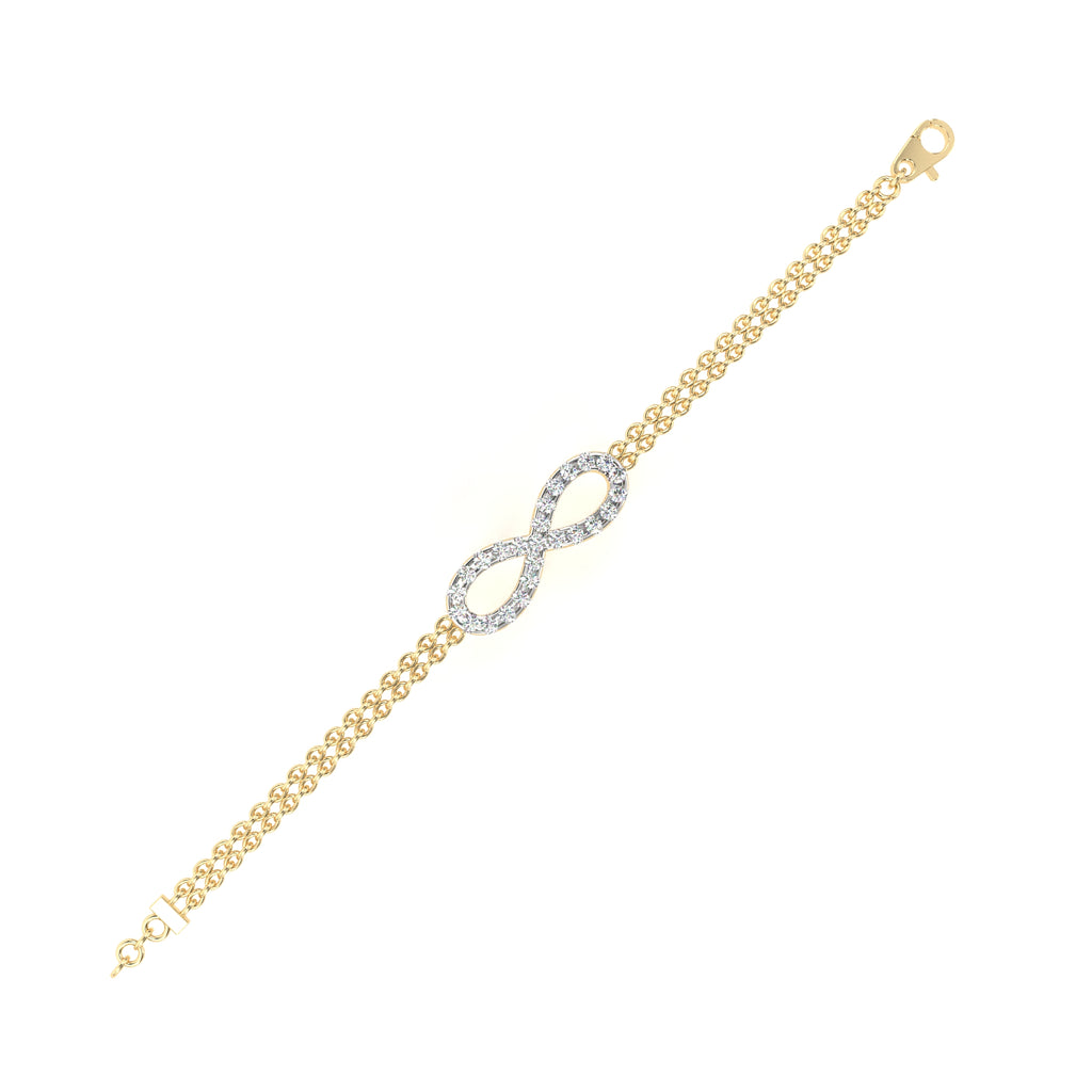 Premium Round Diamond Bracelet – Infinity Sign Design with Diamonds and Double Chain Wrap in Gold