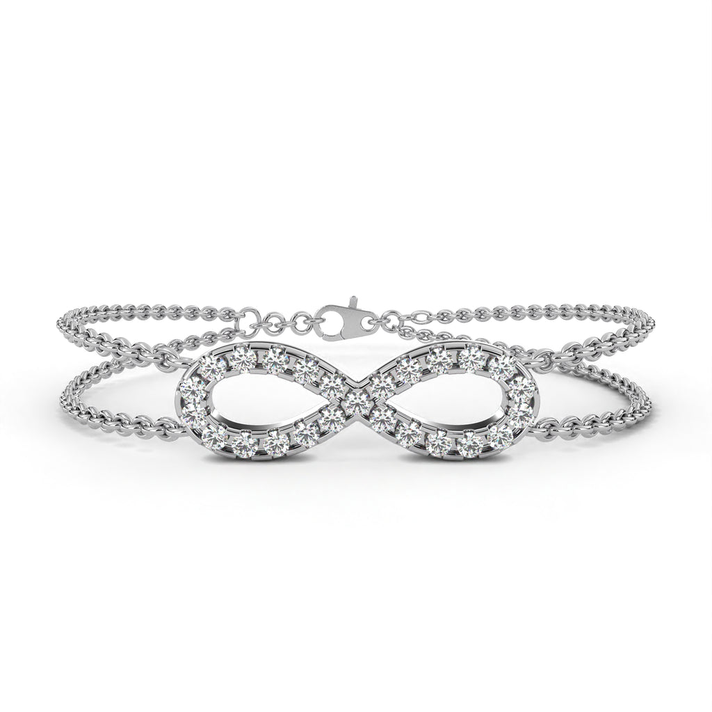 Premium Round Diamond Bracelet – Infinity Sign Design with Diamonds and Double Chain Wrap in Gold