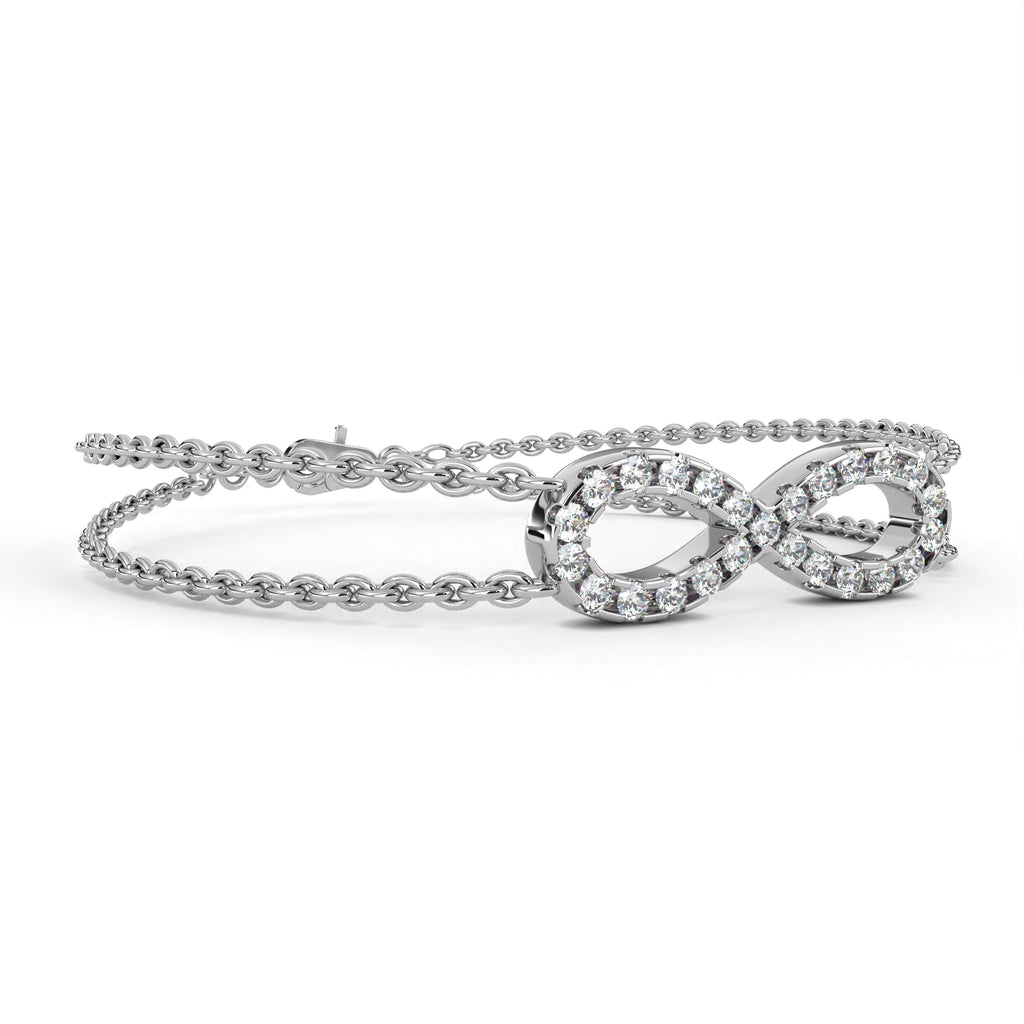 Premium Round Diamond Bracelet – Infinity Sign Design with Diamonds and Double Chain Wrap in Gold