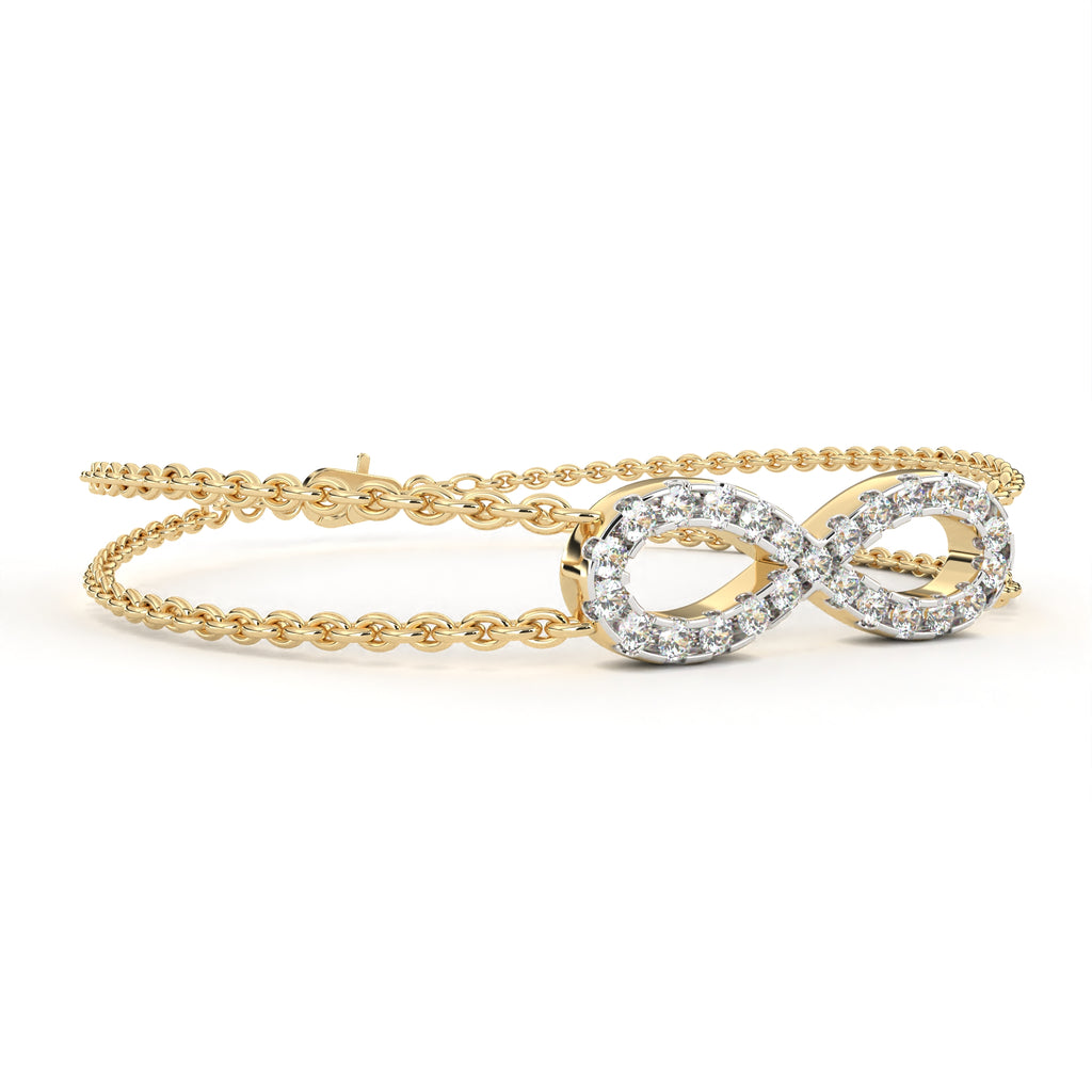 Premium Round Diamond Bracelet – Infinity Sign Design with Diamonds and Double Chain Wrap in Gold