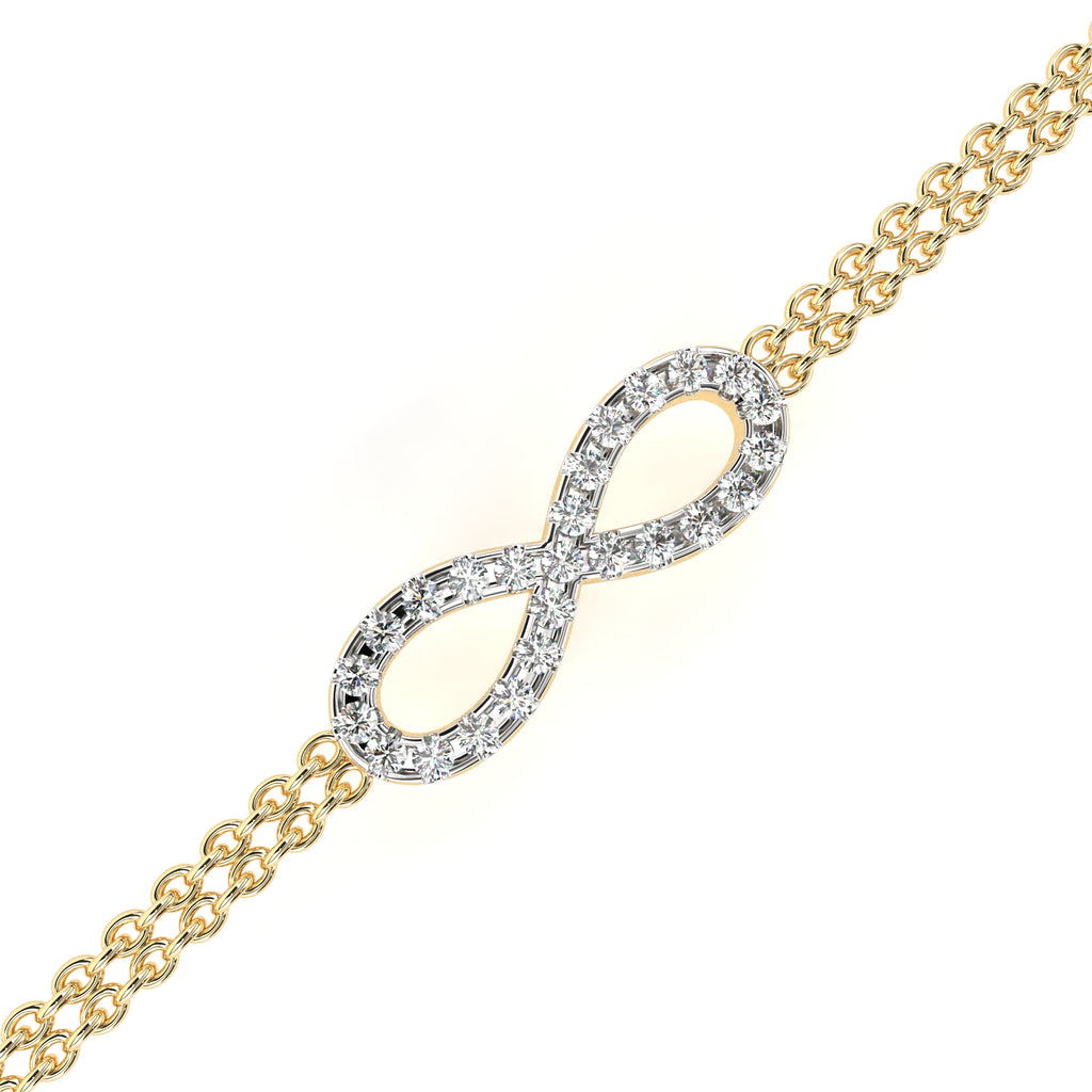 Premium Round Diamond Bracelet – Infinity Sign Design with Diamonds and Double Chain Wrap in Gold