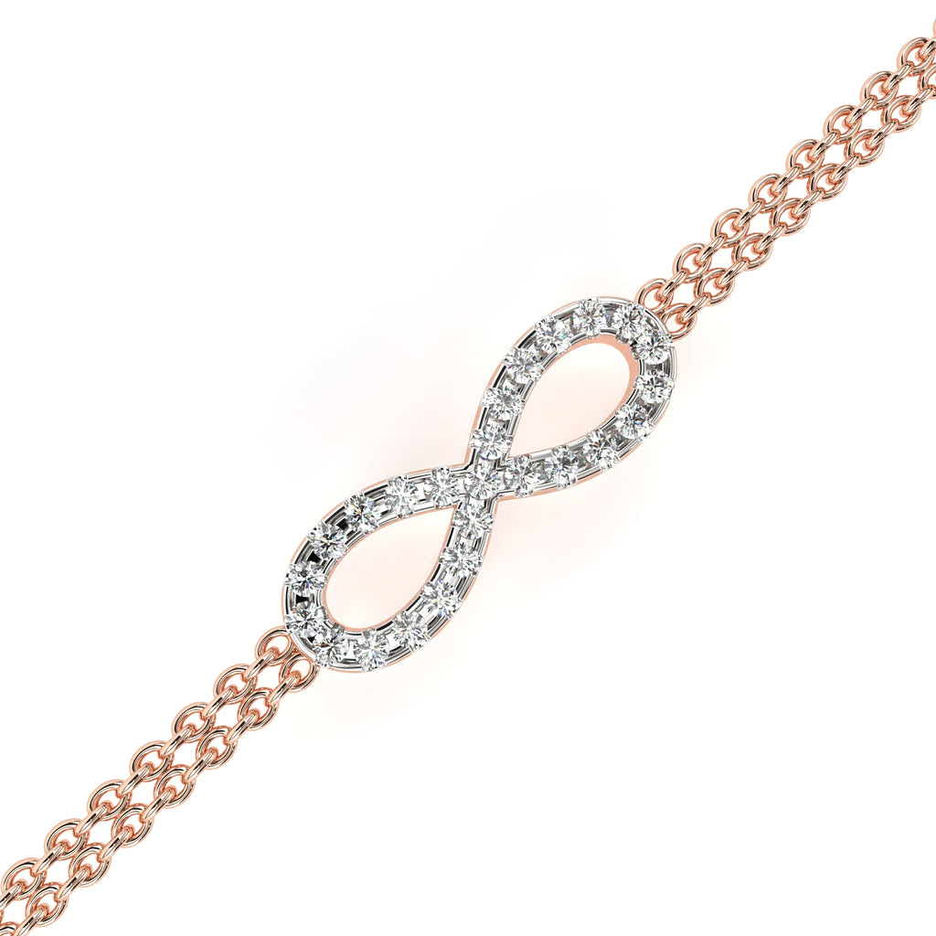 Premium Round Diamond Bracelet – Infinity Sign Design with Diamonds and Double Chain Wrap in Gold