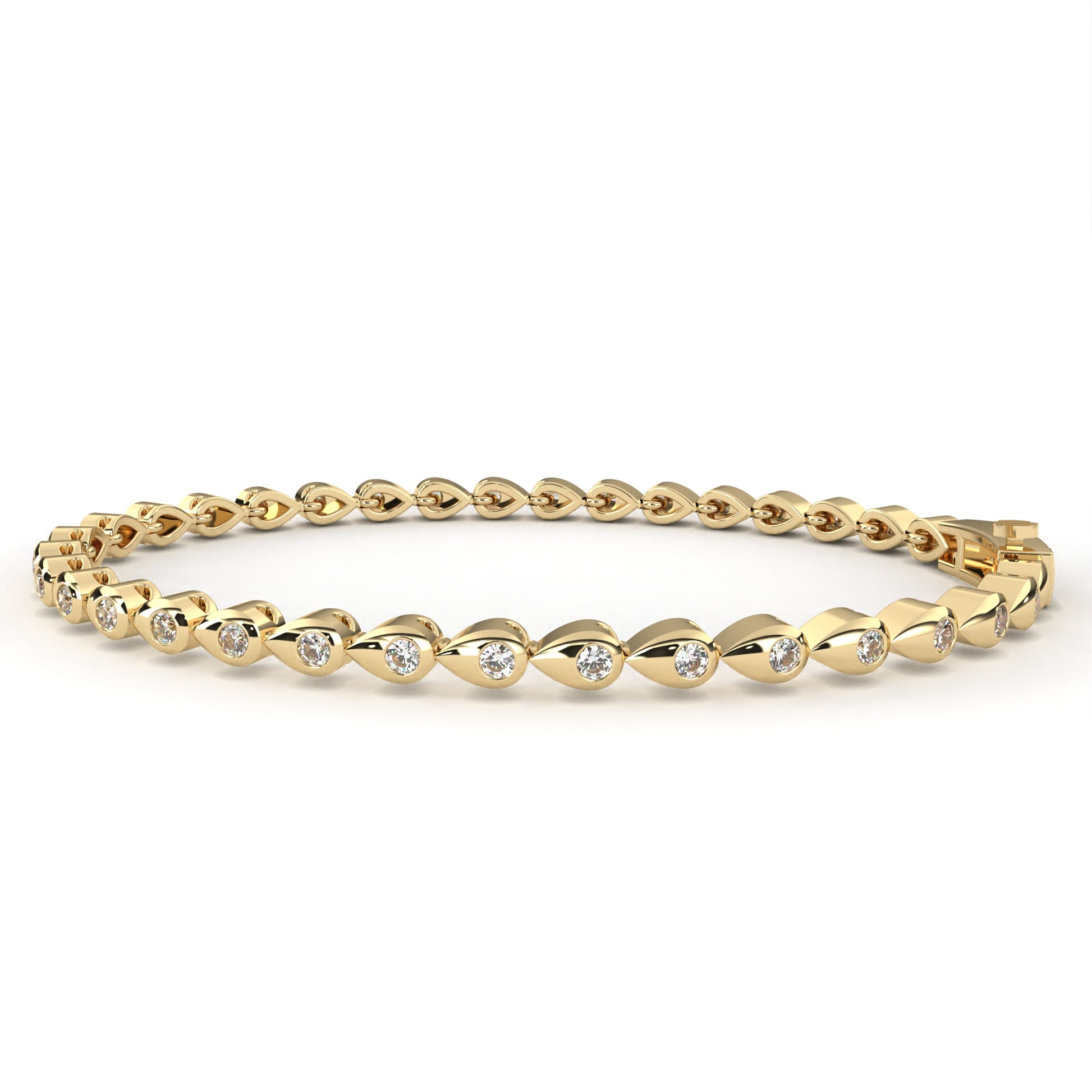 Premium Round Diamond Bracelet – Leaf Pattern Design with Solitaire Diamond in Gold