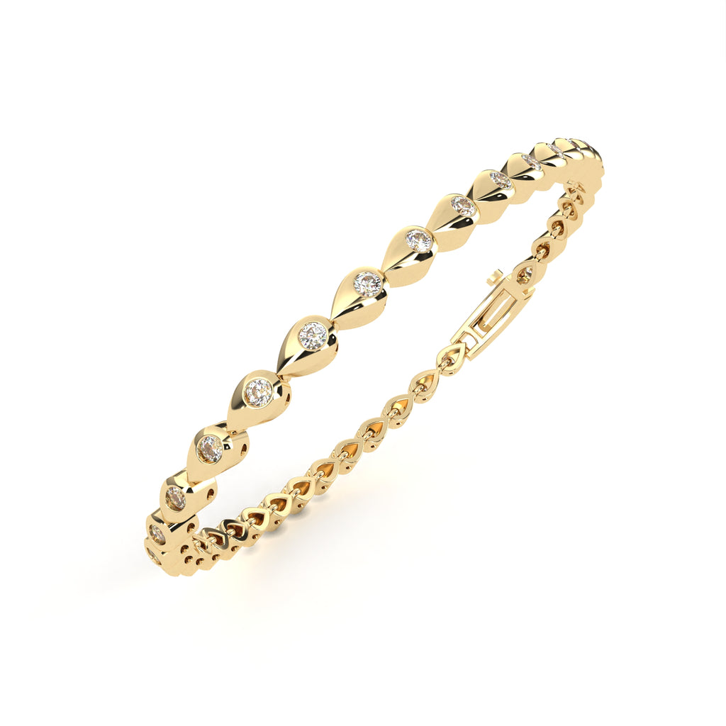 Premium Round Diamond Bracelet – Leaf Pattern Design with Solitaire Diamond in Gold