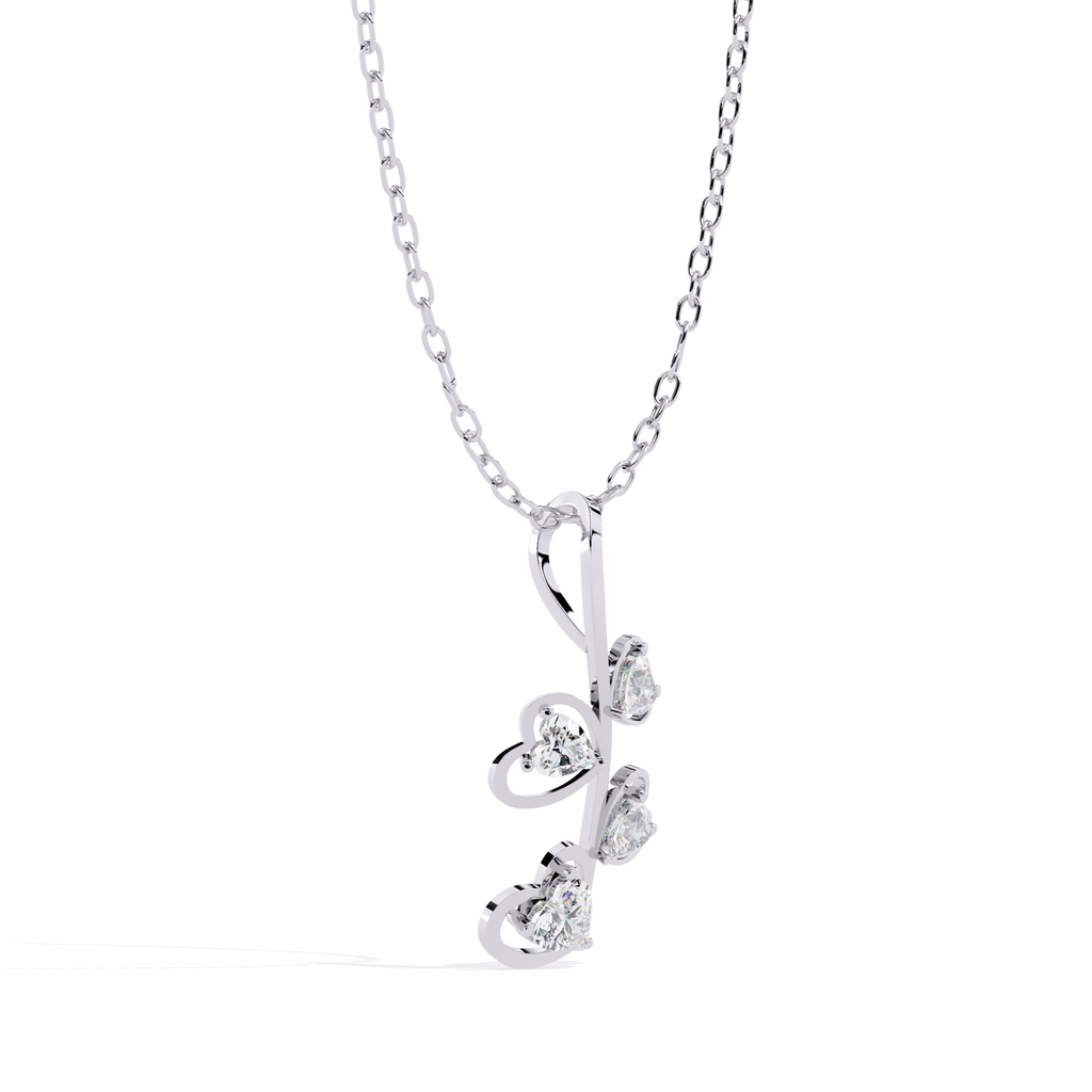 Heart branch pendant for women with heart shaped lab grown diamonds