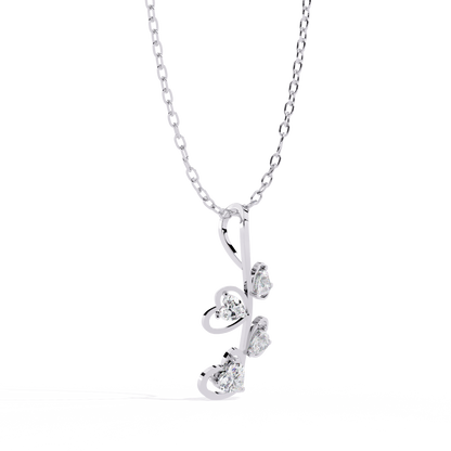 Heart branch pendant for women with heart shaped lab grown diamonds