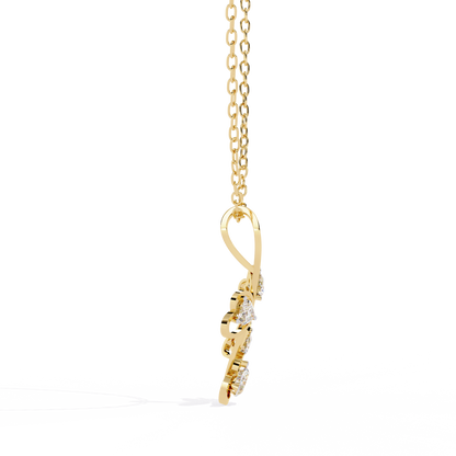 Designer diamond pendant with heart leaves in yellow gold – India online shop