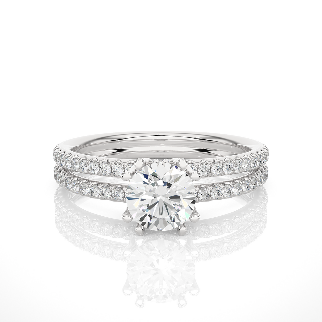 Round Diamond Ring – Solitaire Diamond with Small Diamonds on Dual Rings in Gold