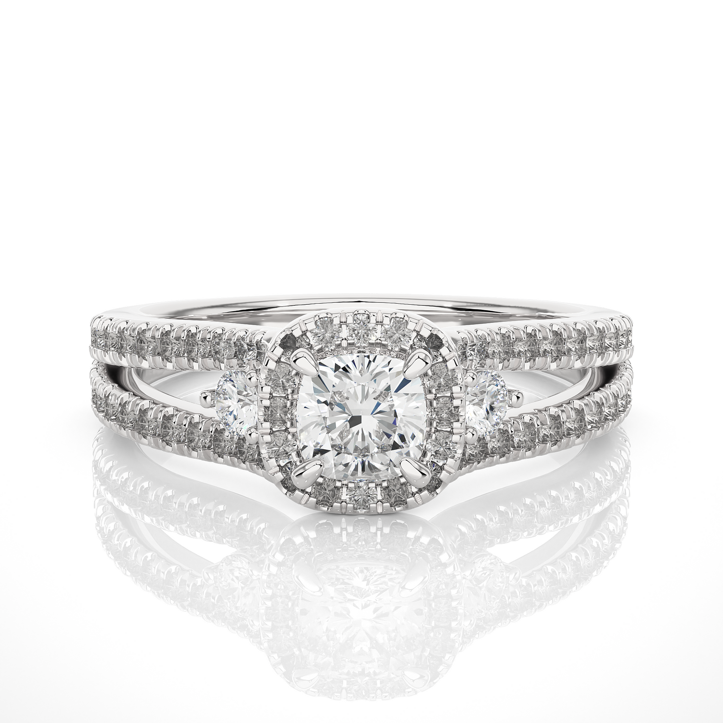 0.5 + 0.49 Ct Cushion + Round Diamond Ring