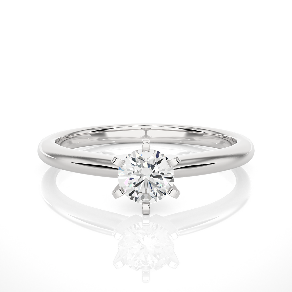 Round Diamond Ring – Circle Diamond Supported from 6 Sides with Plain Gold Band