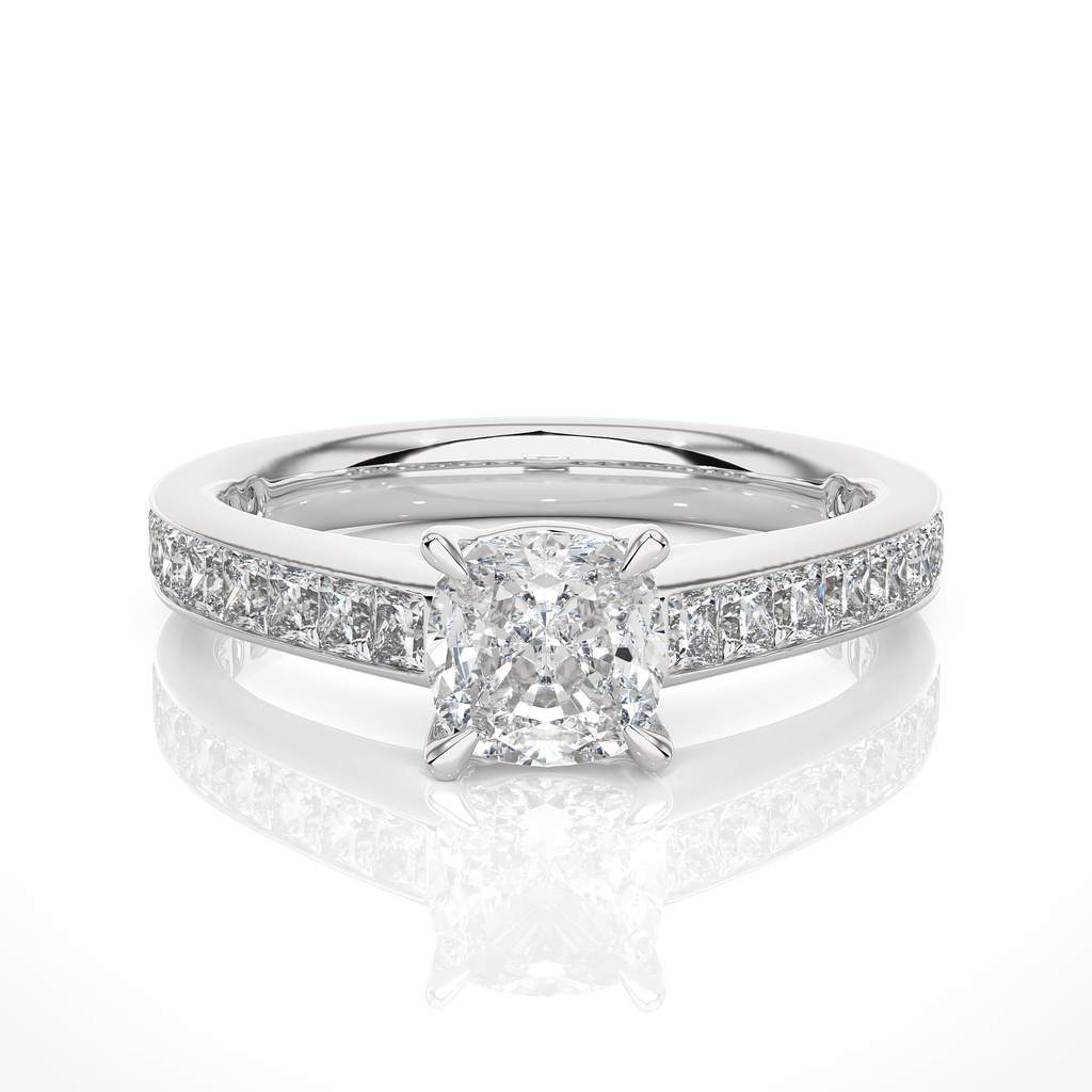 1.1+1.0  Ct Cushion + Princess Diamond Ring