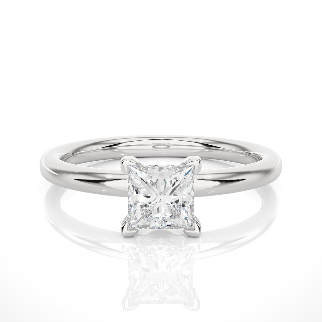 Princess Diamond Ring – Square Diamond Solitaire with Plain Gold Band