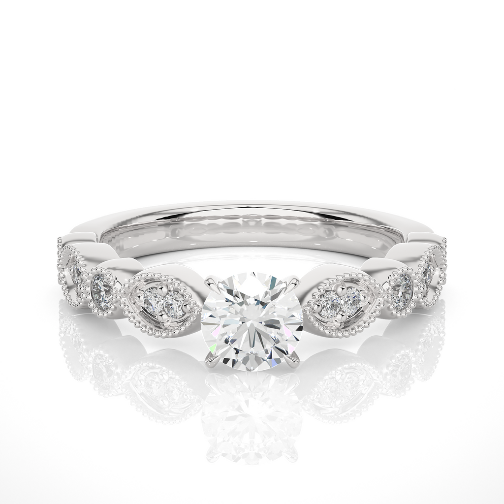 Round Diamond Ring – Design All Around with Solitaire Diamond in the Center