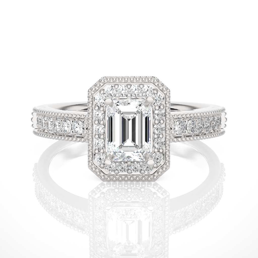 0.30+0.8Ct Round + Emerald Diamond Ring