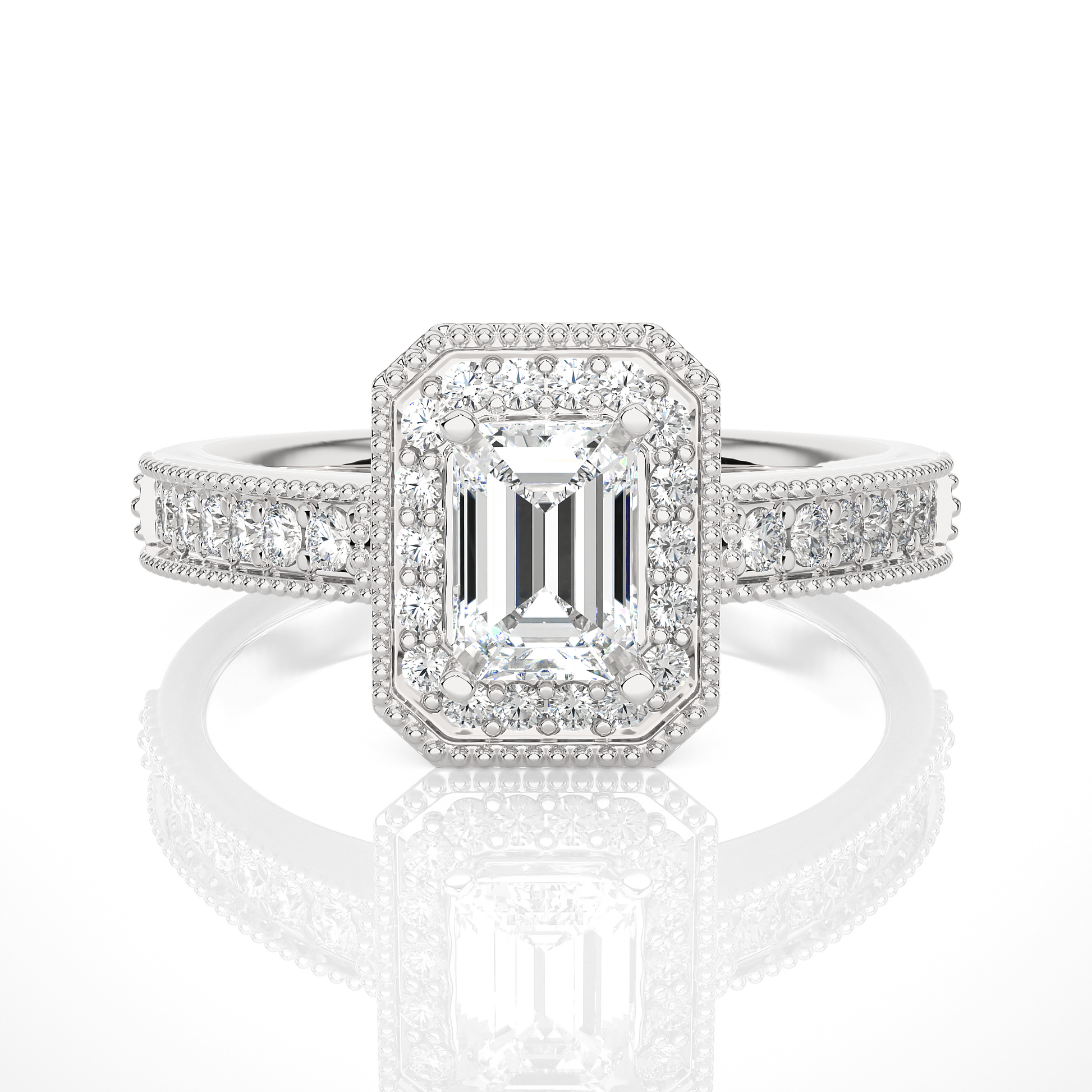 0.30+0.8Ct Round + Emerald Diamond Ring