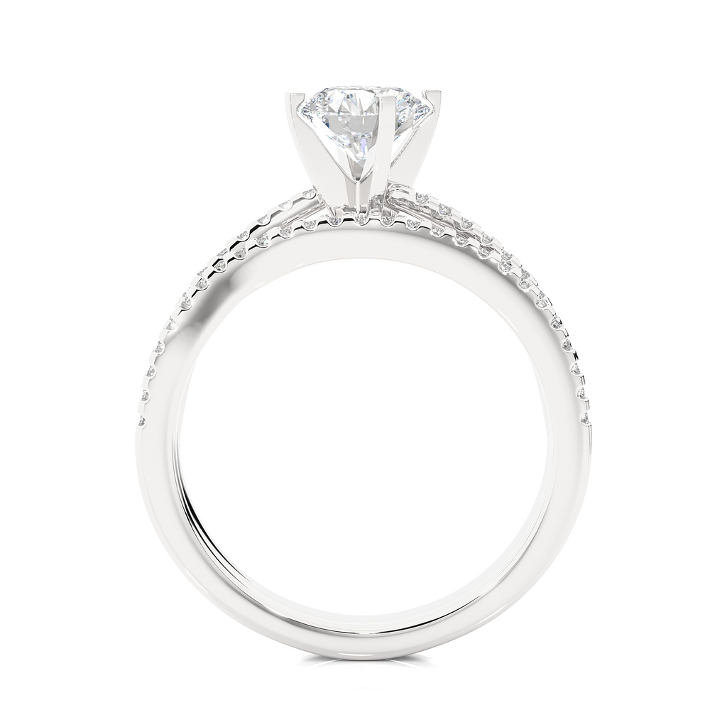 Round Diamond Ring – Solitaire Diamond with Two Diamond Chains Wrapped Around Thick Ring