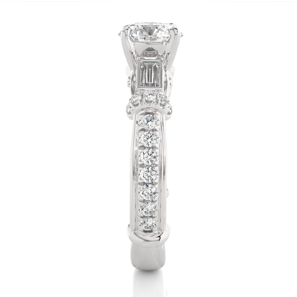 0.22+1+0.30 Ct Baguette + Round + Round Diamond Ring