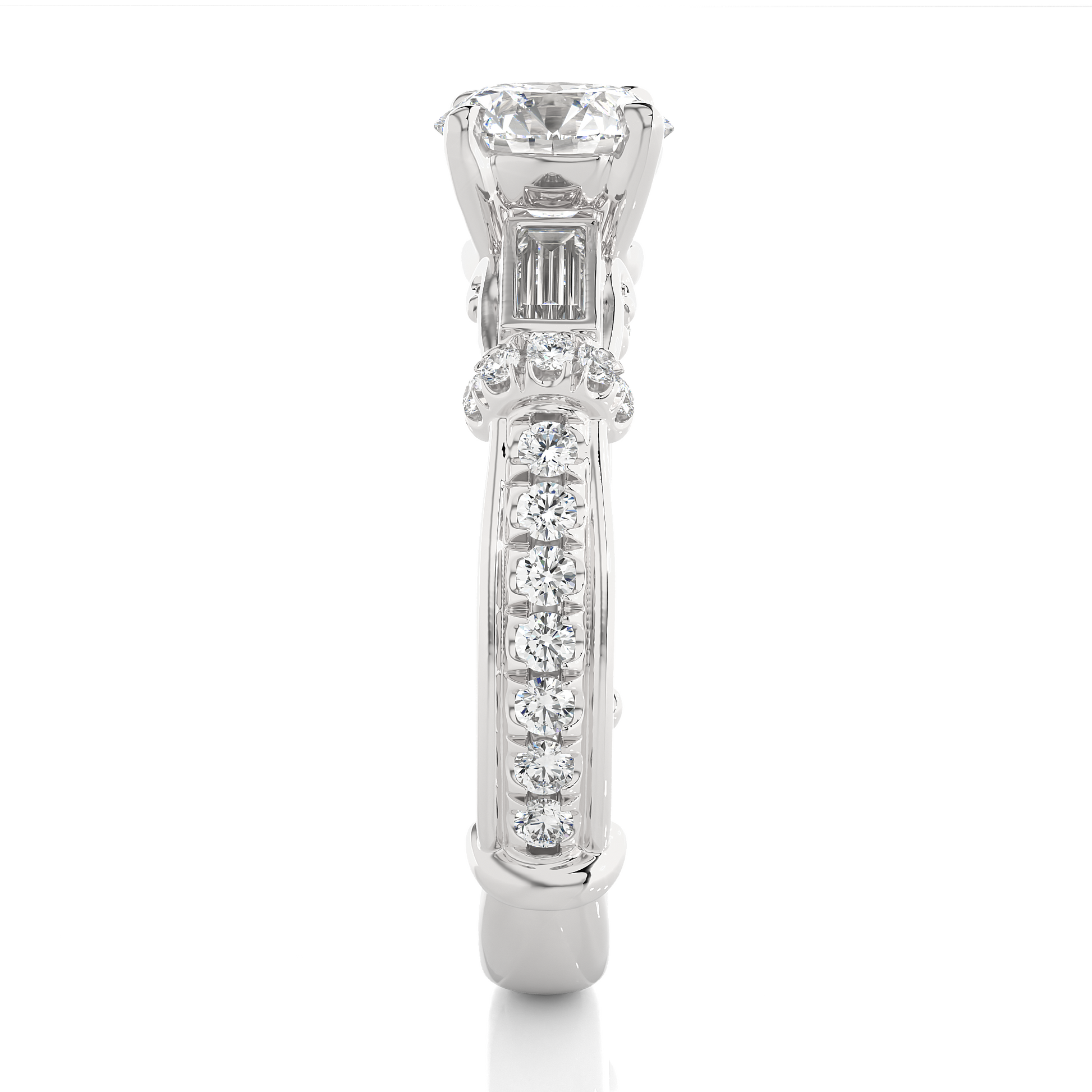 0.22+1+0.30 Ct Baguette + Round + Round Diamond Ring
