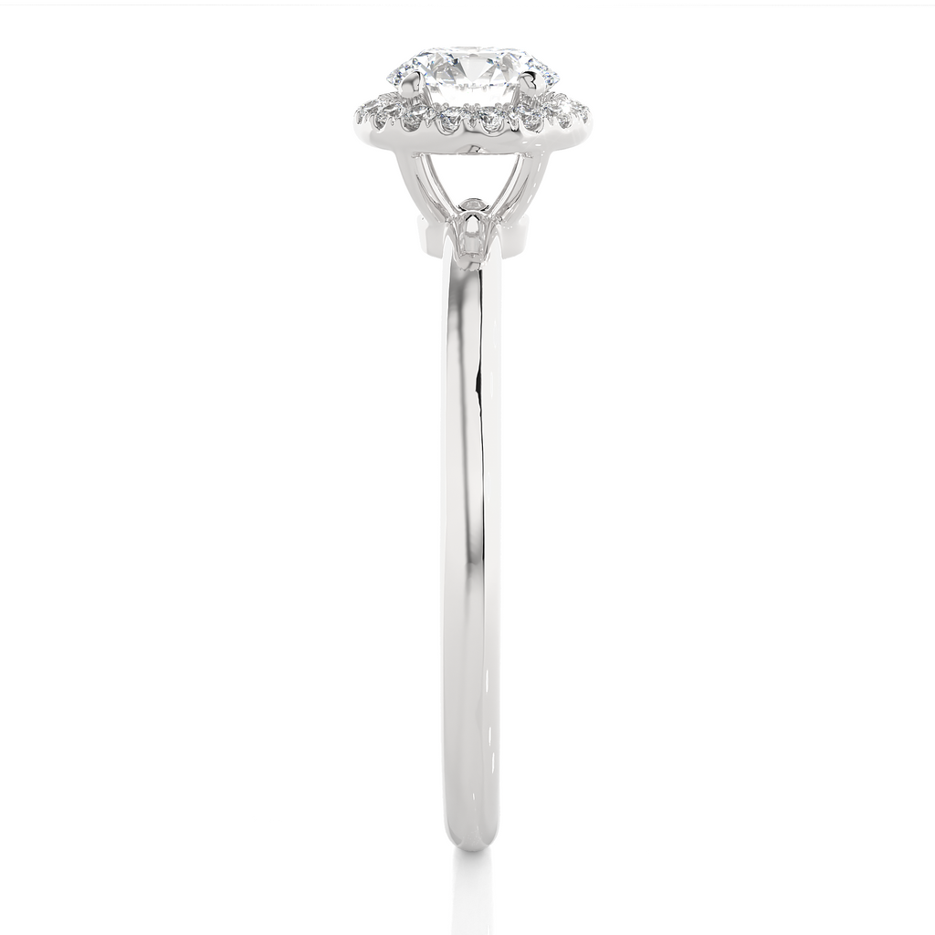 Round Diamond Ring – Solitaire Circle Diamond with Small Diamonds Around on Plain Band