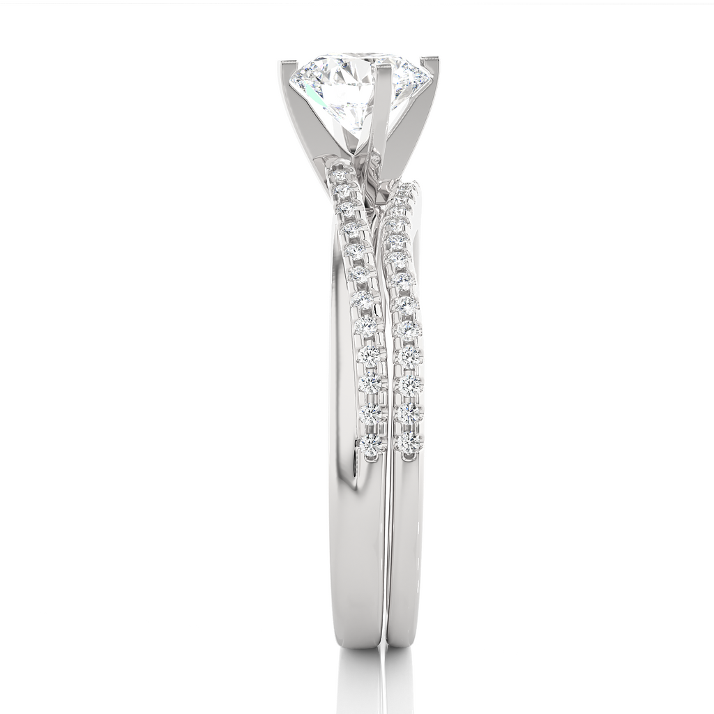 Round Diamond Ring – Solitaire Diamond with Two Diamond Chains Wrapped Around Thick Ring