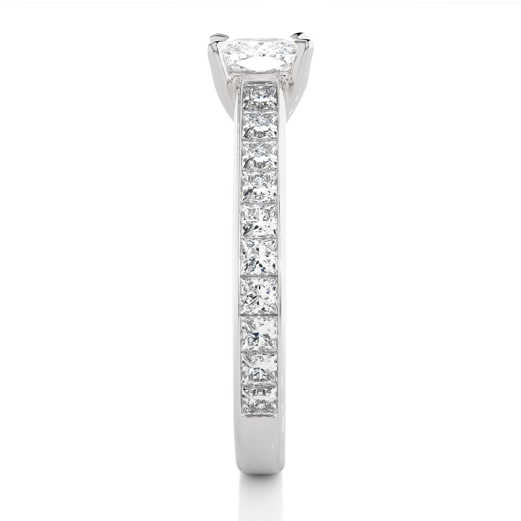 1.1+1.0  Ct Cushion + Princess Diamond Ring