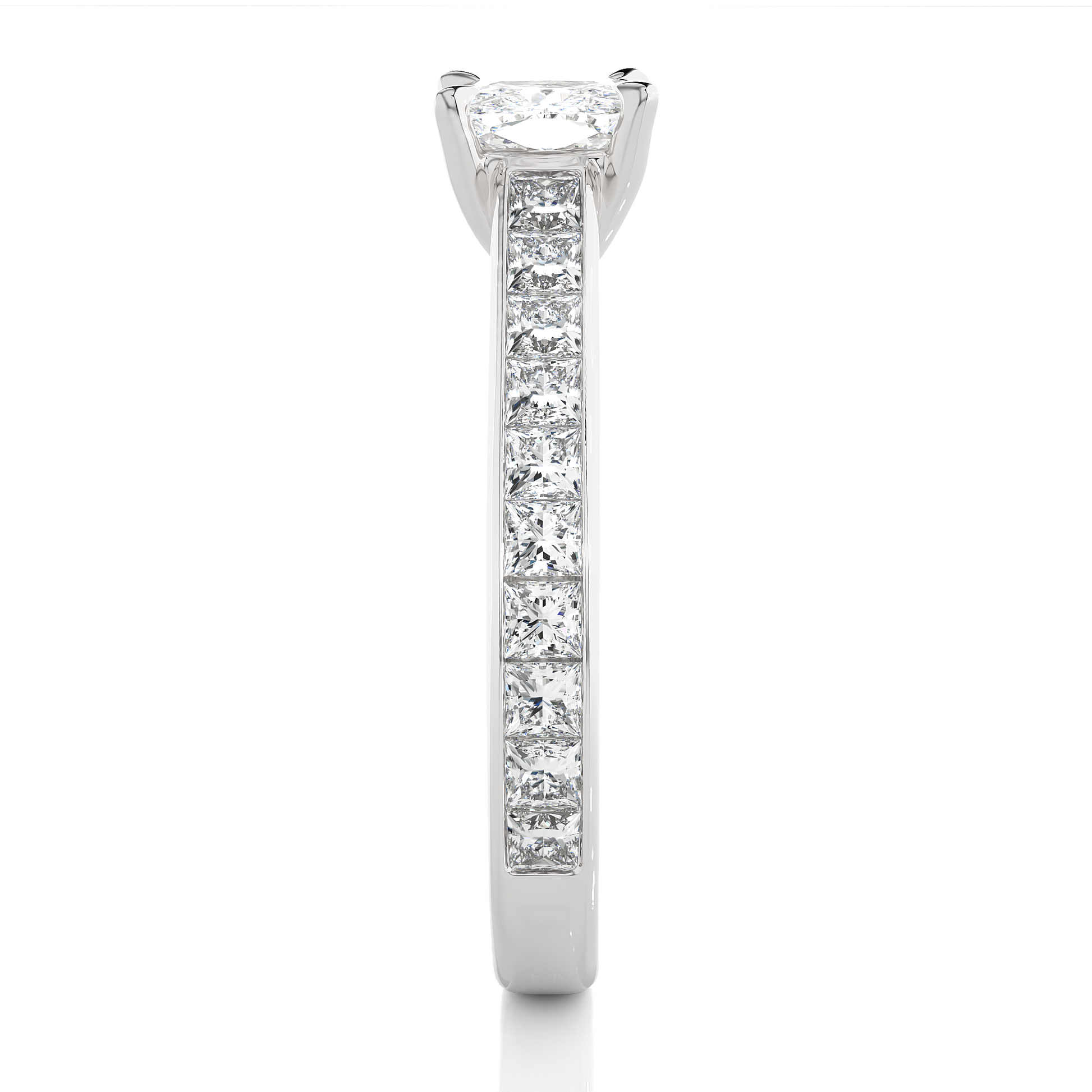 1.1+1.0  Ct Cushion + Princess Diamond Ring