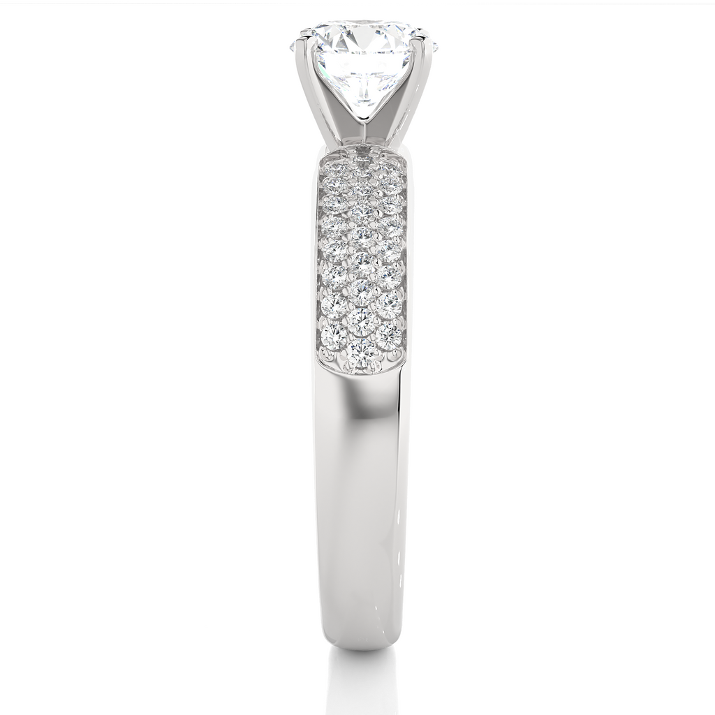 Round Diamond Ring – Solitaire Diamond with Three Lines of Small Diamonds on Thick Band