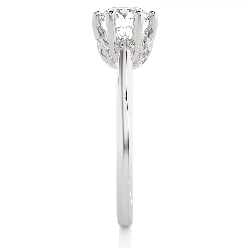 Round Diamond Ring – 6-Side Supported with Circular Diamond and Small Top Circle in Plain Gold