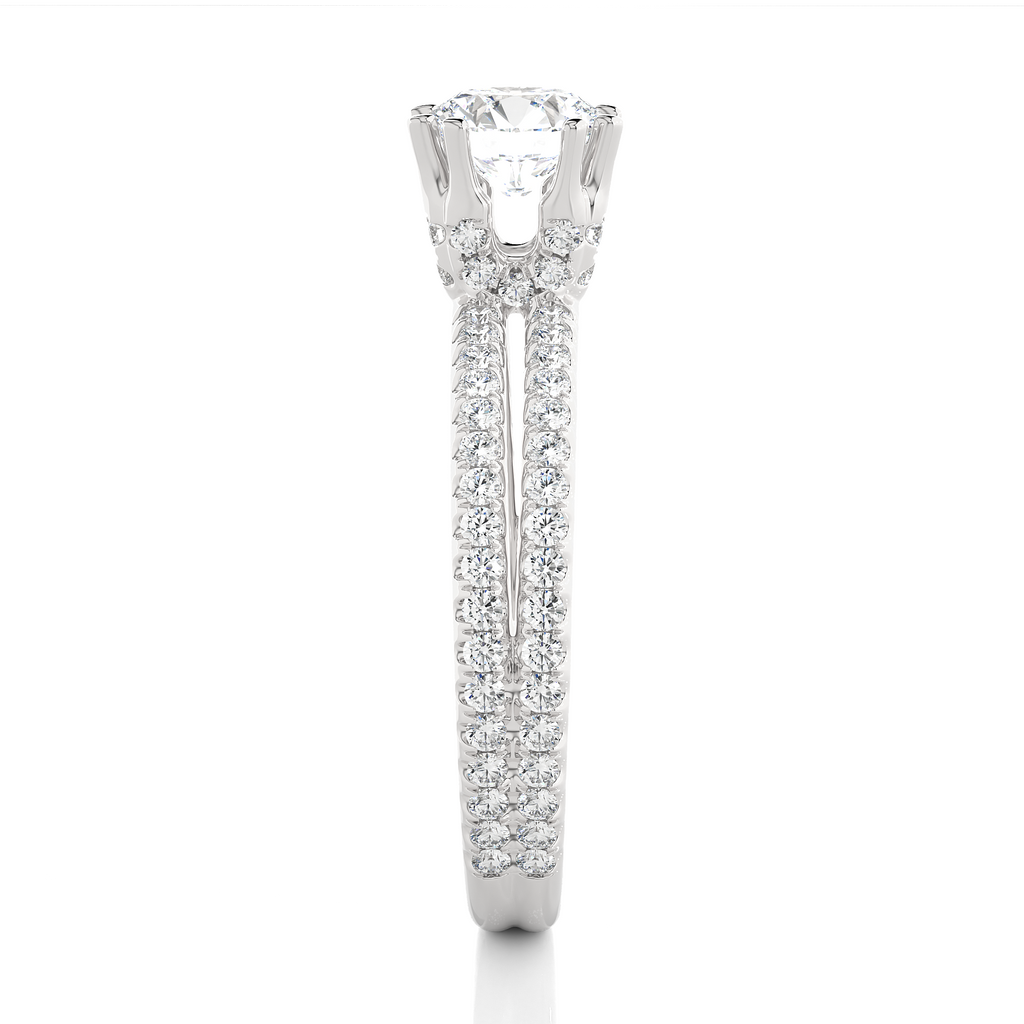 Round Diamond Ring – Solitaire Diamond with Small Diamonds on Dual Rings in Gold