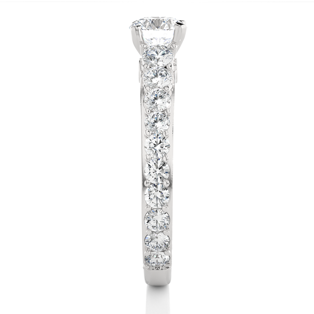 Round Diamond Ring – Solitaire Diamond with Small Diamonds Around and Sides of the Thick Ring in Elegant Design