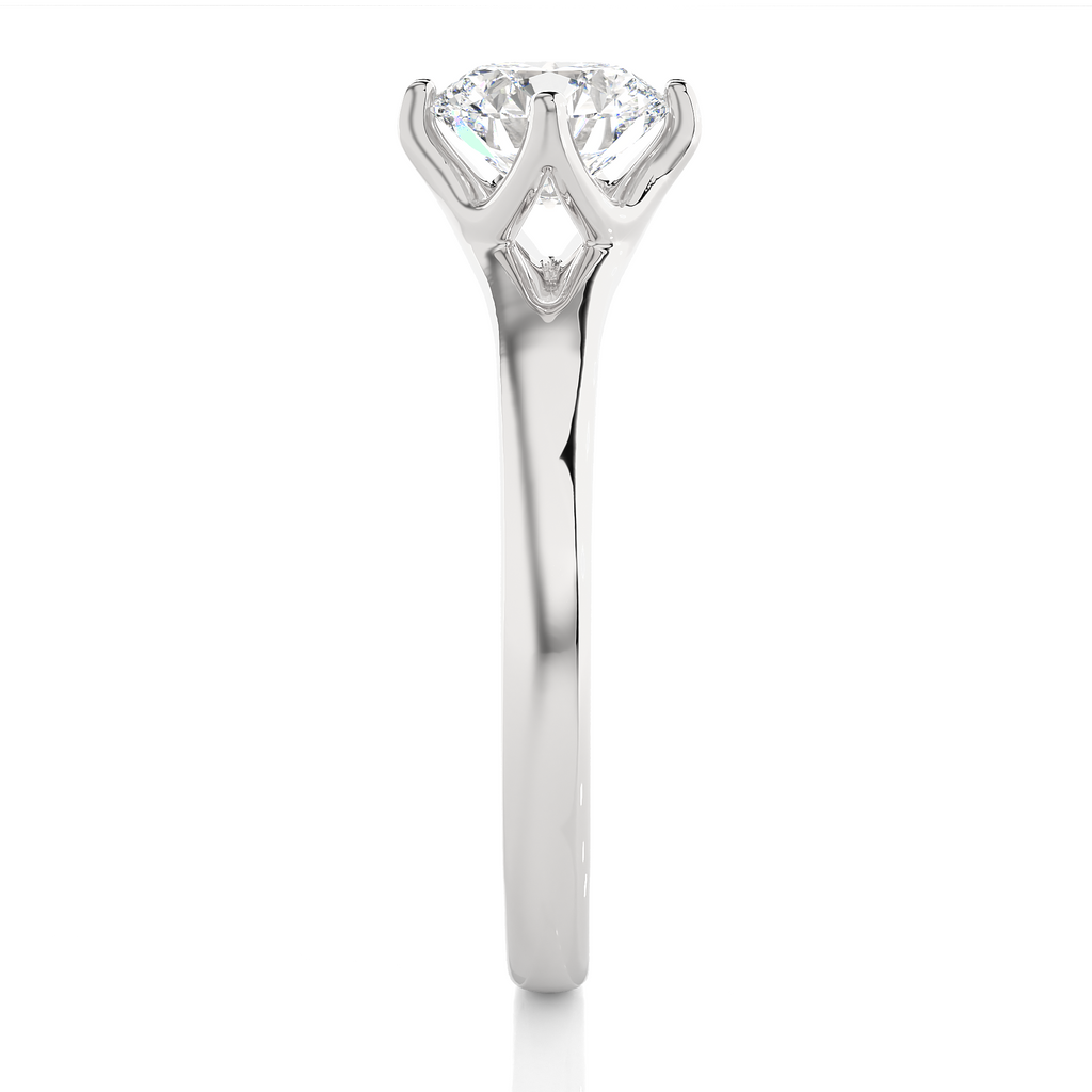 Round Diamond Ring – Solitaire Diamond Supported from 4 Sides with Plain Gold Band