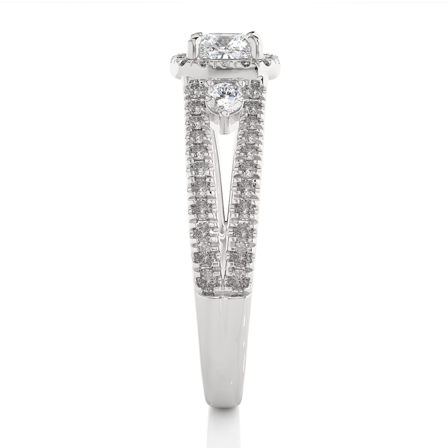 0.5 + 0.49 Ct Cushion + Round Diamond Ring