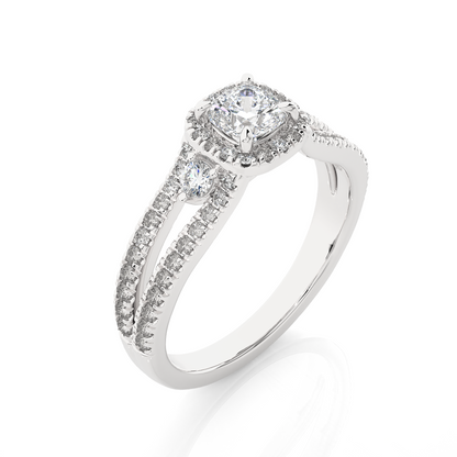 0.5 + 0.49 Ct Cushion + Round Diamond Ring