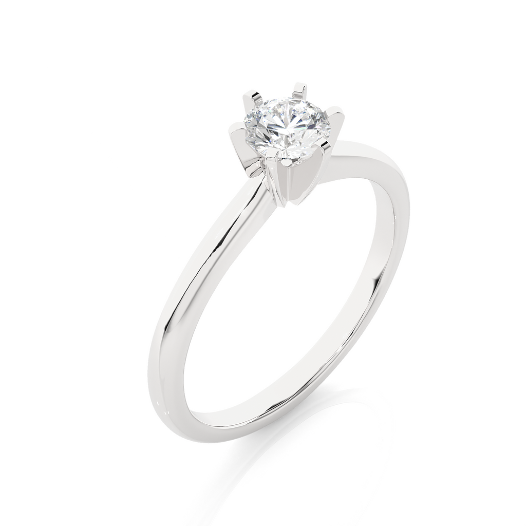 Round Diamond Ring – Circle Diamond Supported from 6 Sides with Plain Gold Band