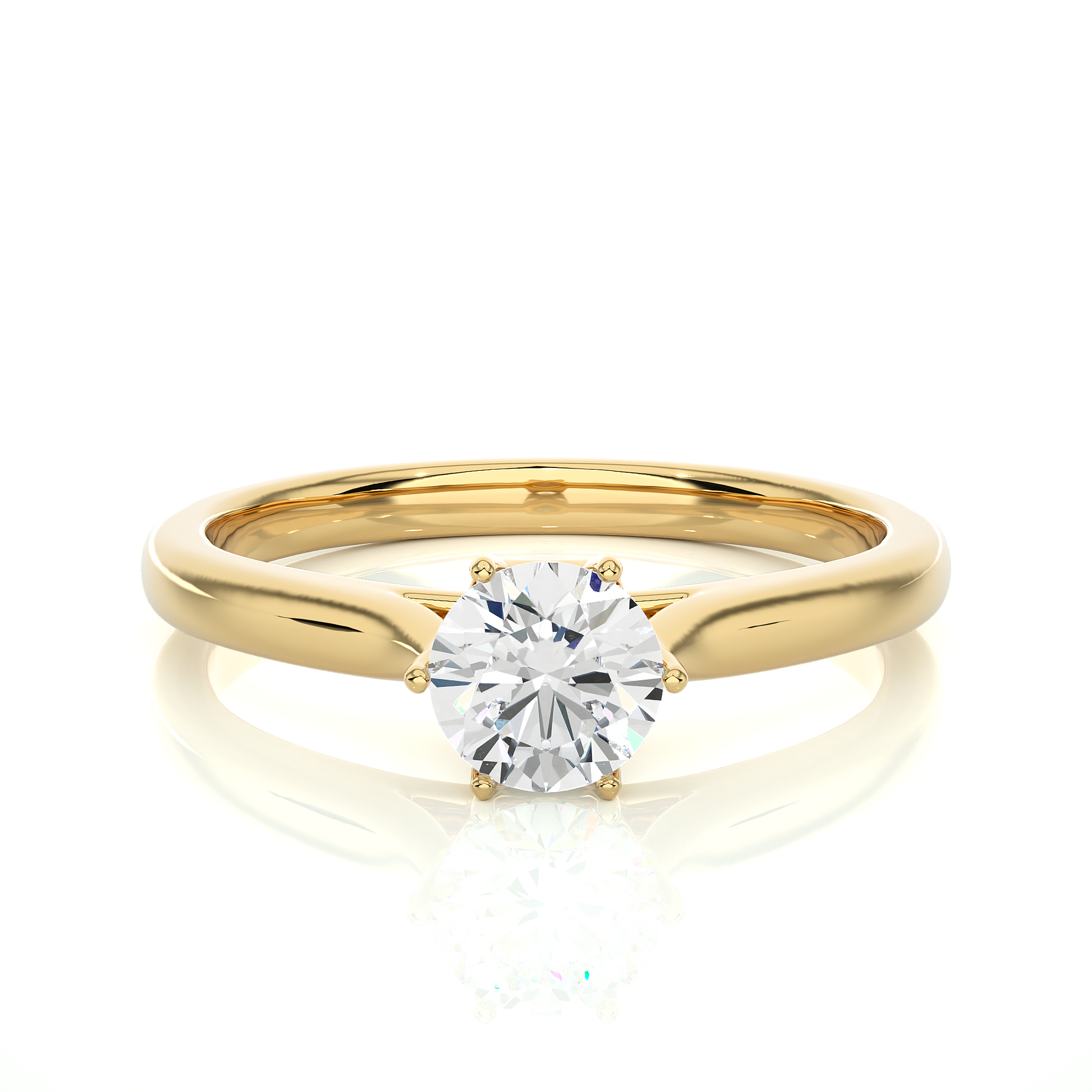 Elegant Round Diamond Ring – Hexagon-Inspired Design with Plain Gold Band