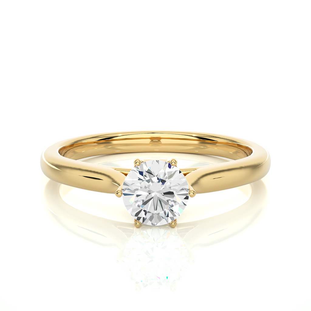 Elegant Round Diamond Ring – Hexagon-Inspired Design with Plain Gold Band