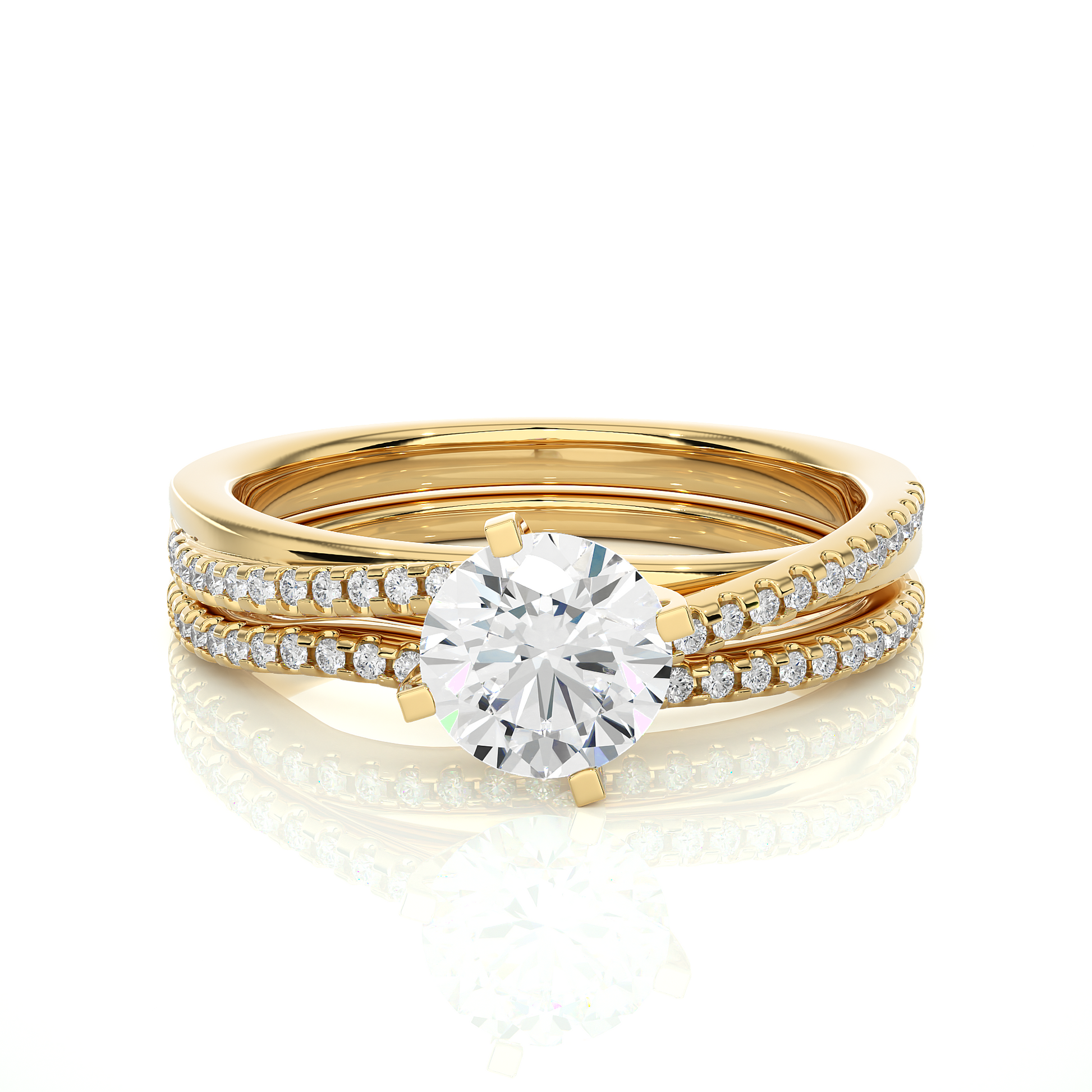 Round Diamond Ring – Solitaire Diamond with Two Diamond Chains Wrapped Around Thick Ring