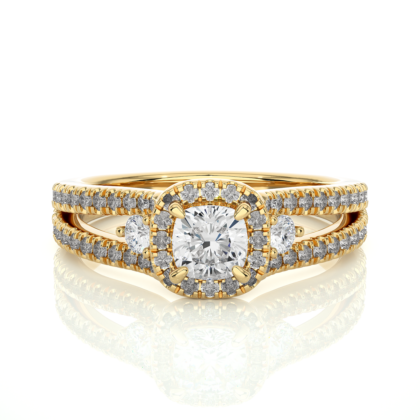 0.5 + 0.49 Ct Cushion + Round Diamond Ring