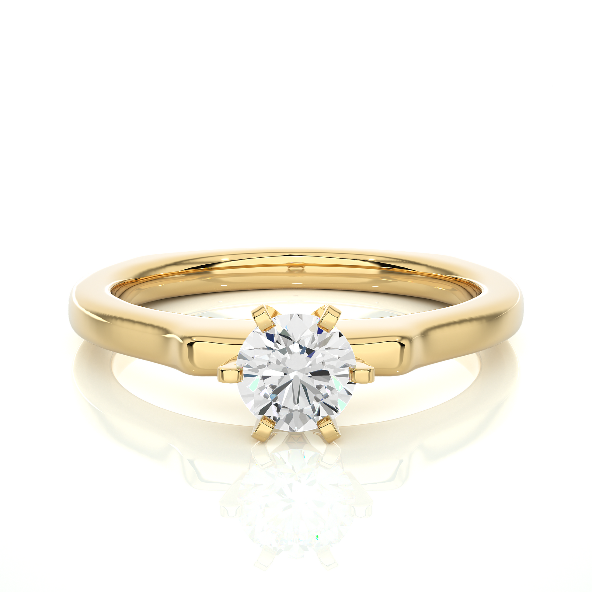Round Diamond Ring – 6-Side Supported Round Diamond with Plain Gold Band