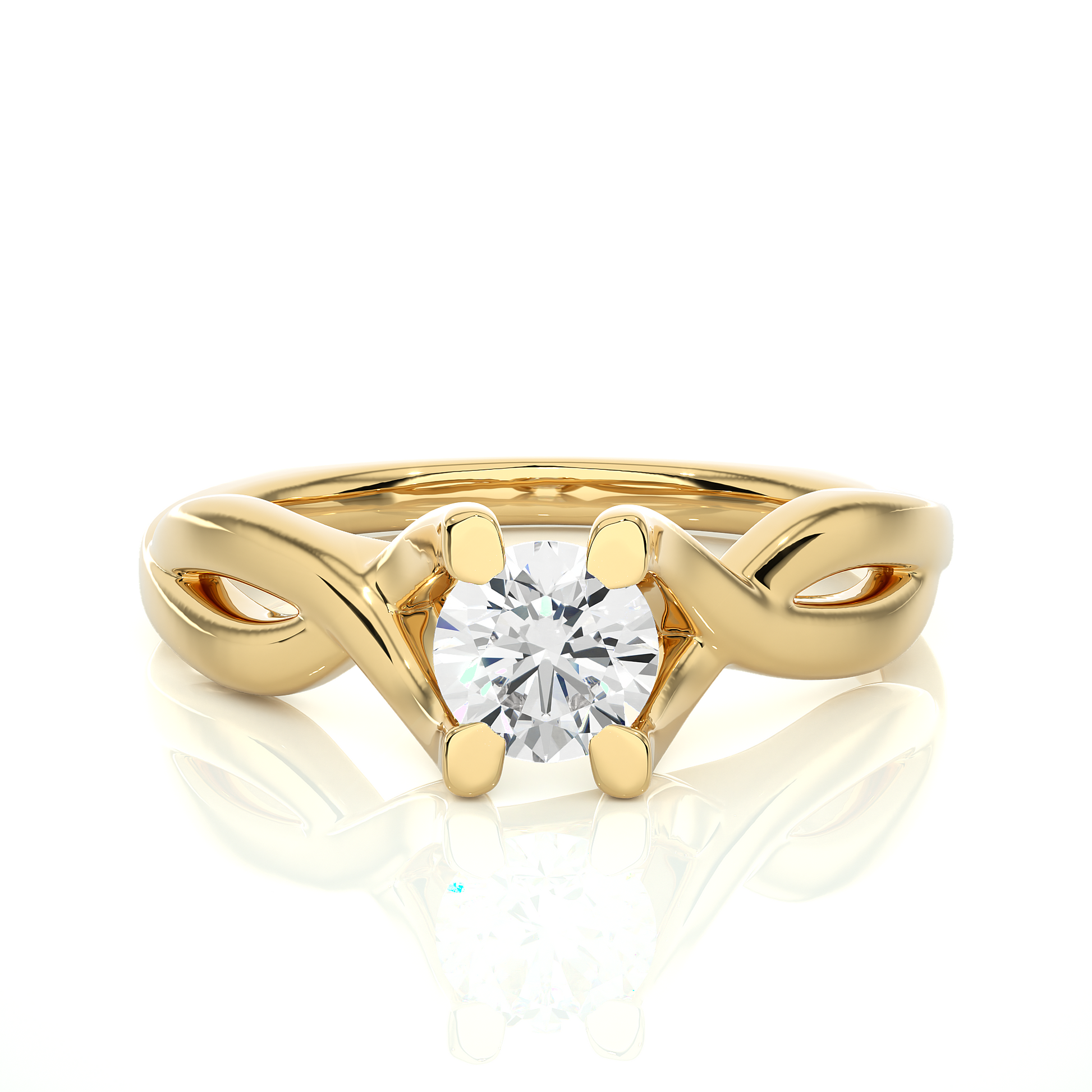 Round Diamond Ring – Solitaire Diamond with Elegant Gold Design Around the Band