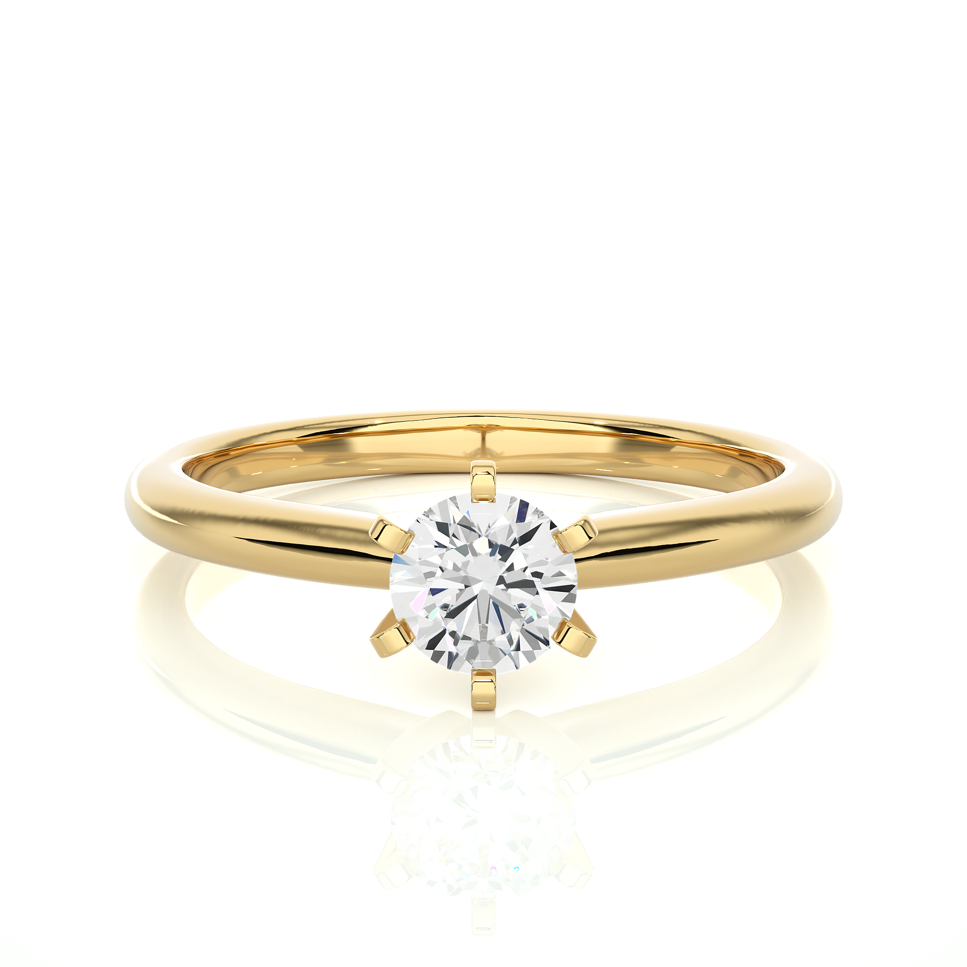 Round Diamond Ring – Circle Diamond Supported from 6 Sides with Plain Gold Band