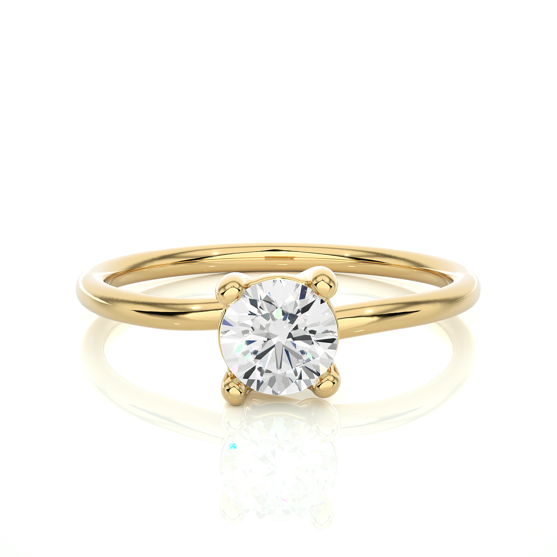 Classic Round Diamond Ring – Plain Band with Solitaire Diamond in the Center