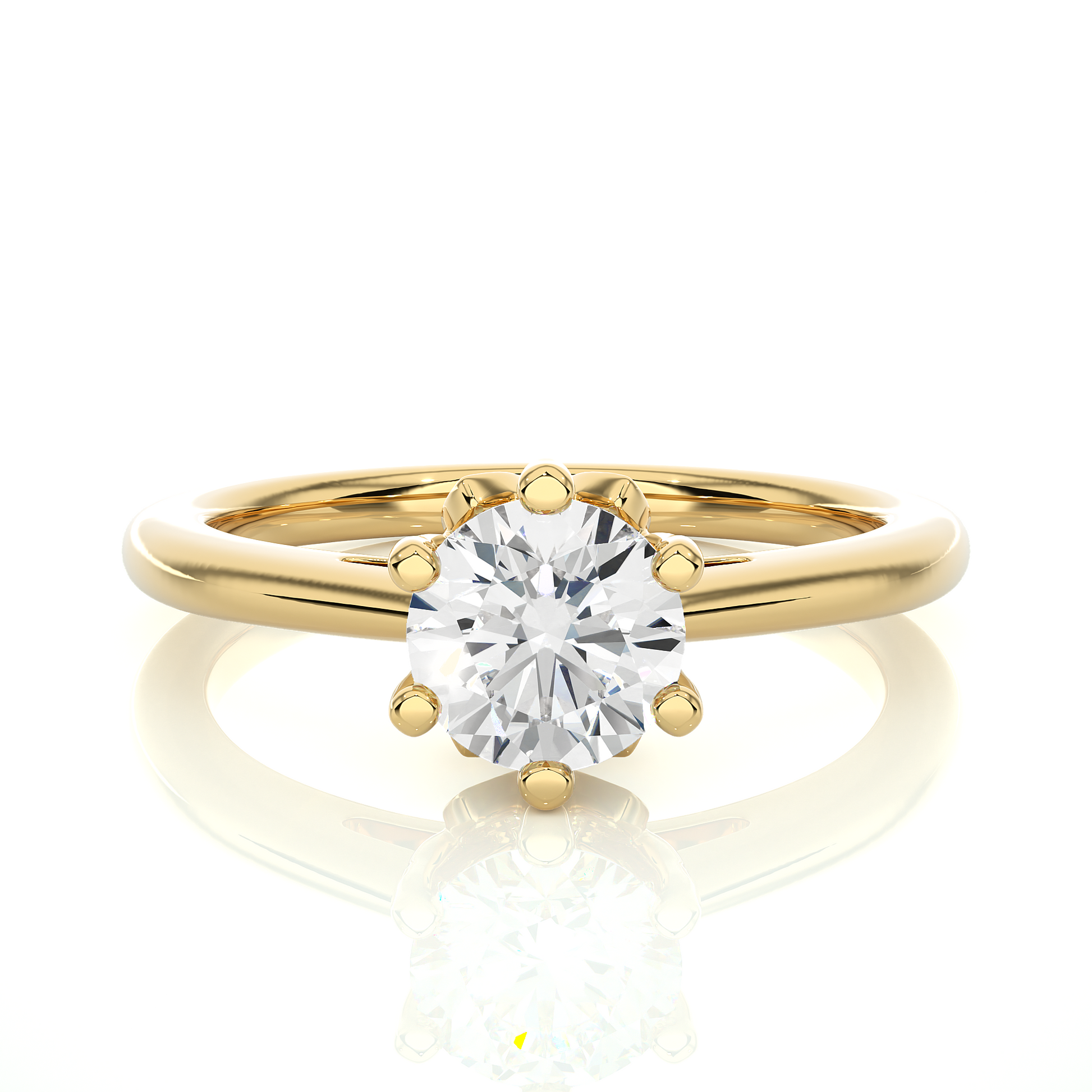 Round Diamond Ring – 6-Side Supported with Circular Diamond and Small Top Circle in Plain Gold