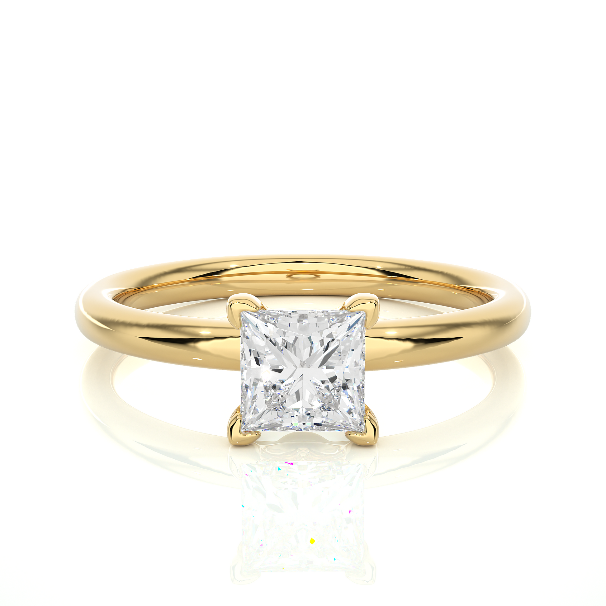 Princess Diamond Ring – Square Diamond Solitaire with Plain Gold Band