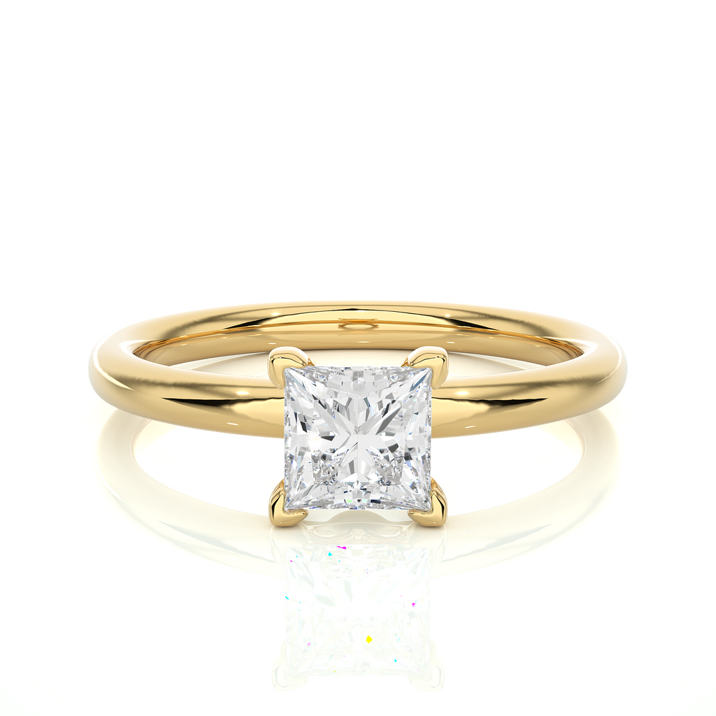 Princess Diamond Ring – Square Diamond Solitaire with Plain Gold Band