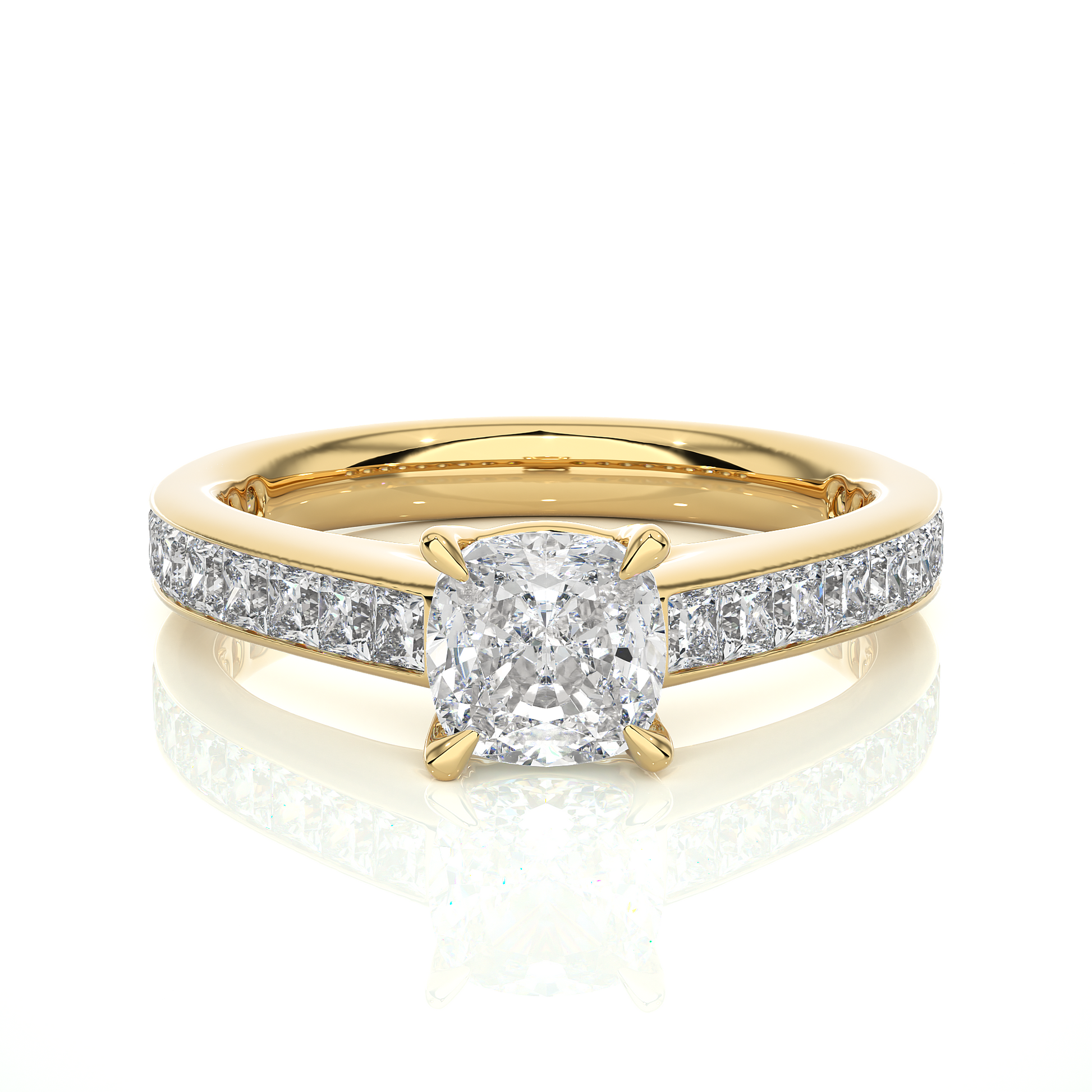 1.1+1.0  Ct Cushion + Princess Diamond Ring
