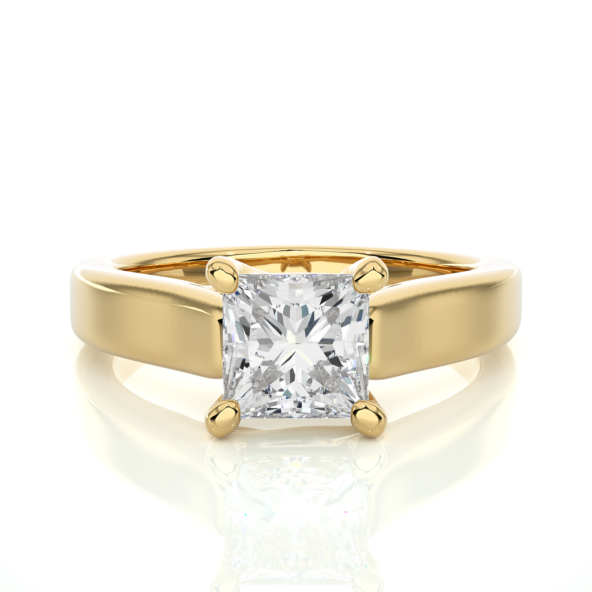 Princess Diamond Ring – Square Diamond Solitaire with Thick Plain Gold Band