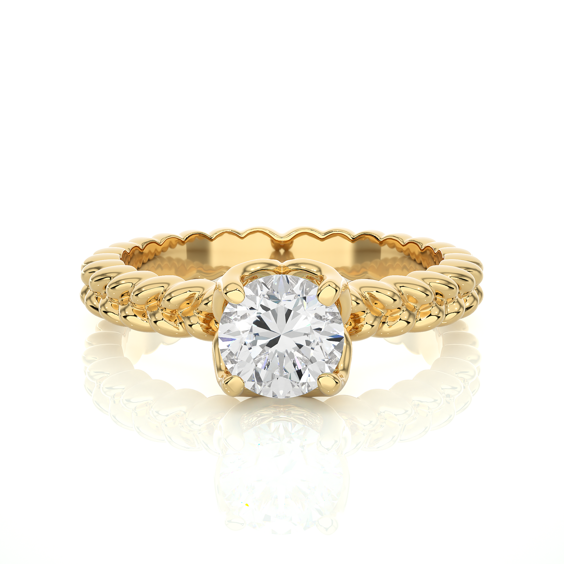 Round Diamond Ring – Solitaire Diamond with Beautiful Design Around the Gold Band